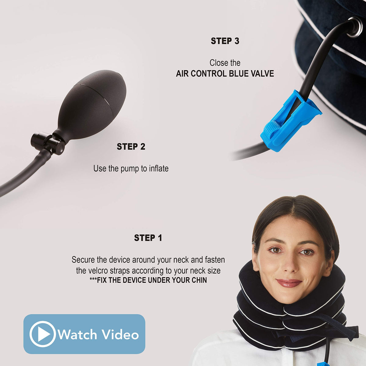 Dr Fix Cervical Neck Traction Device for Instant Neck Pain Relief at Home | Elastic Band (Dark Blue, 12-17)