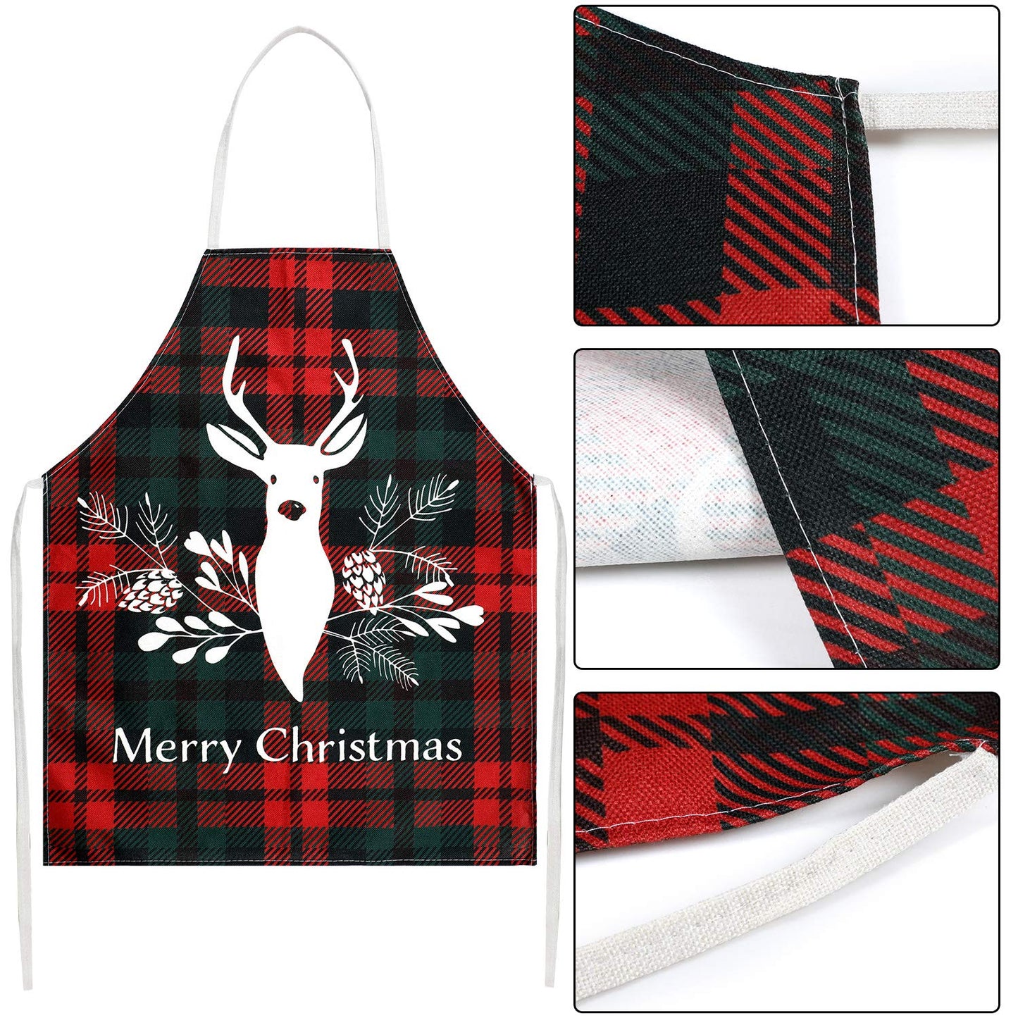 Geyoga 2 Pieces Christmas Aprons for Women Buffalo Plaid Check Adjustable Fabric Red Retro Gingham Elk Apron for Kitchen Cooking Christmas Party Gift