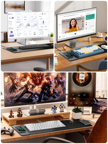 2-in-1 Mouse Pad with Magnetic Wireless Charging, 31.5"x11.8" Large, Waterproof Smooth Surface, Non-Slip Base, No Adapter, Black