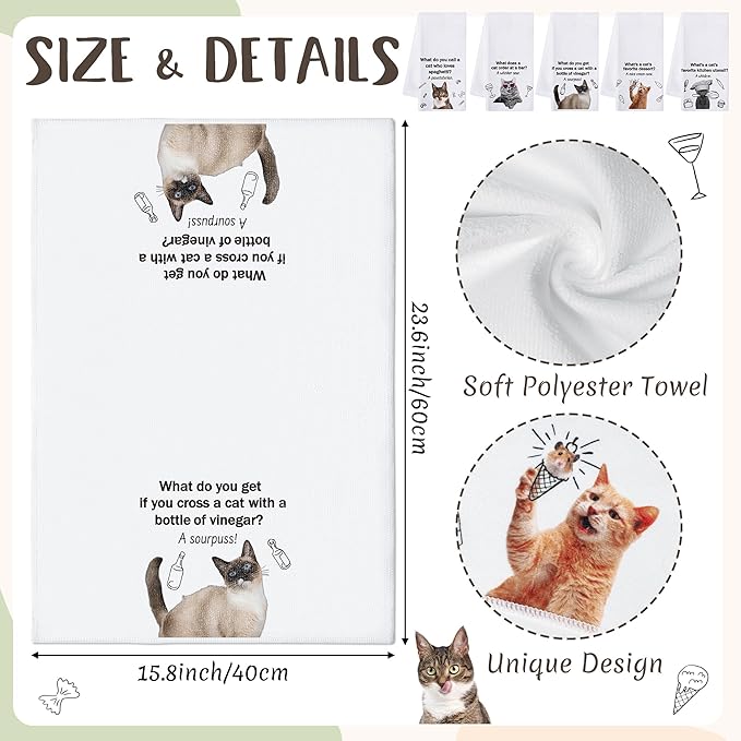 R HORSE 5Pcs Cats Kitchen Towels Set