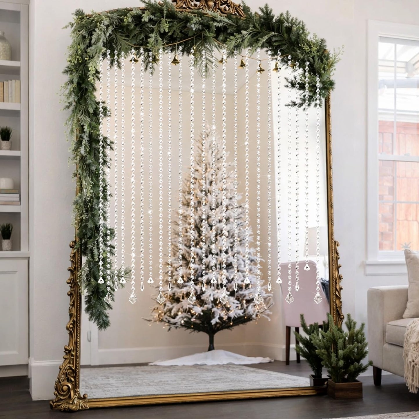 Teyva Daily 24 Pcs 39 Inch Clear Acrylic Crystal Garland Strands Hanging Crystal Strings Decoration Chandelier Beaded Chain Ornament Beaded Garland Curtain for Wedding Party Manzanita Tree Centerpiece
