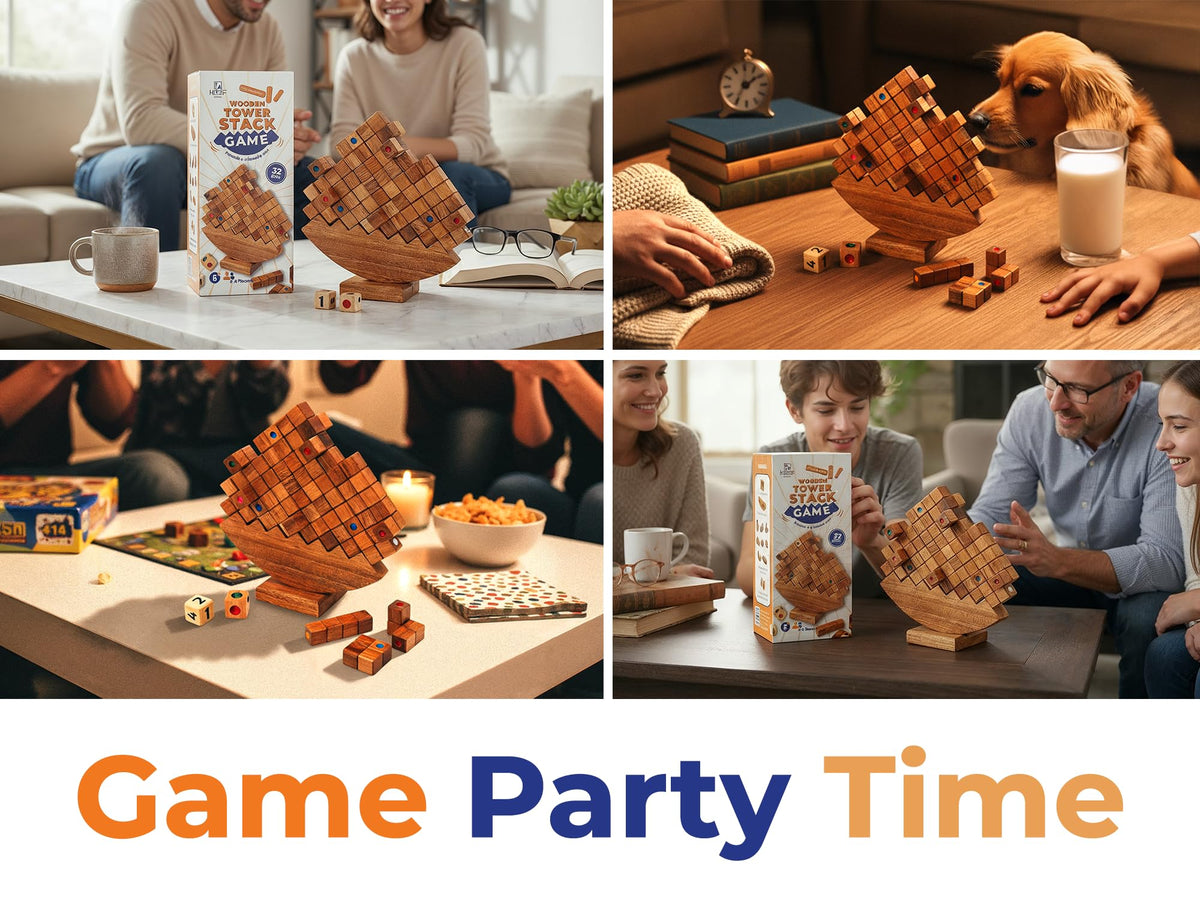 BSIRI Wooden Balance Stacking Tower - Classic Family Game Night for Adults & Seniors Stacker Blocks Table Fun Board Games for Party Balancing Drop Stack Building Block Toys for Gifts Set Towerstack