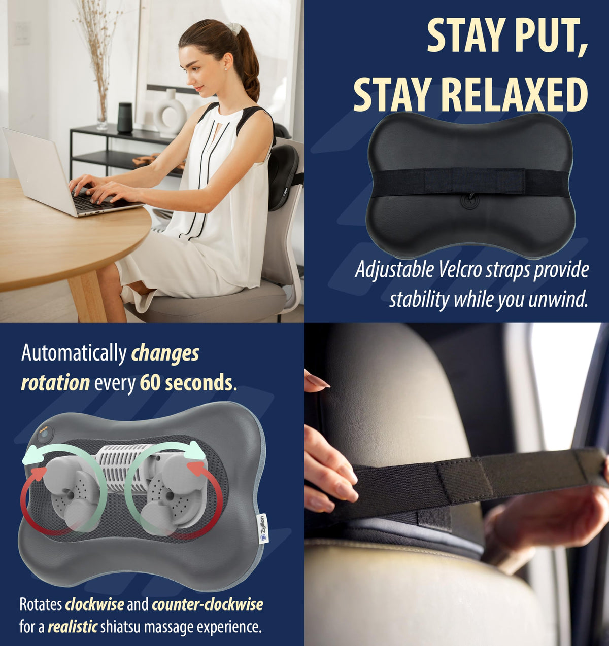 Zyllion Shiatsu Back and Neck Massager with Heat (FSA HSA Eligible) Cordless Rechargeable 3D Electric Kneading Deep Tissue Massage Pillow for Muscle Pain Relief on Shoulder, Leg, Foot ZMA-13RB