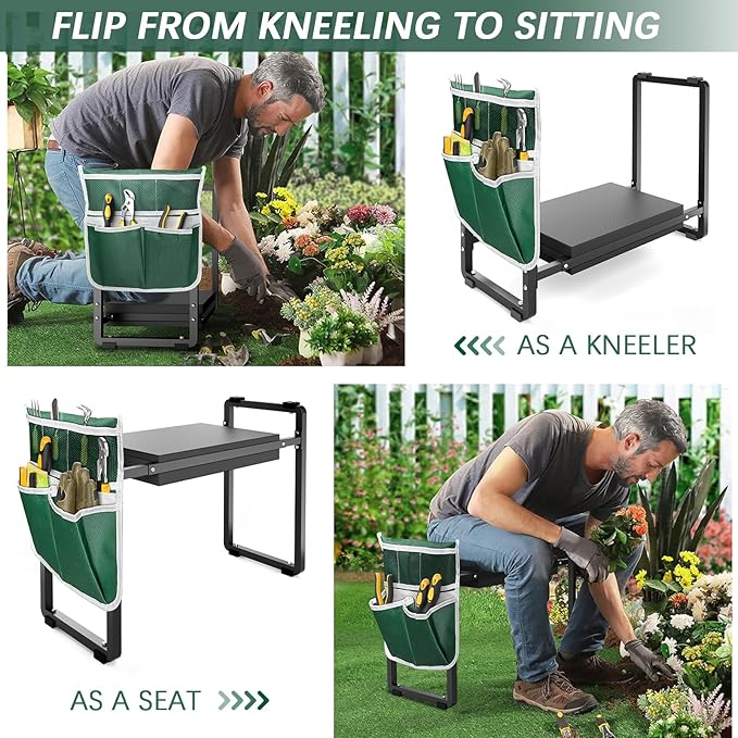 FLINTER Garden Kneeler and Seat, 10.2" Wider Heavy Duty Thick Gardening Bench for Kneeling and Seat - Multifunctional Kneeler Bench, Gardening Gifts for Women, Seniors Grandparents, Black