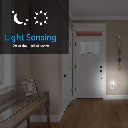 GE CoverLite LED Night Light, Plug-In, Dusk to Dawn Sensor, Home Decor, LED Lights for Bedroom, Bathroom, Kitchen, Hallway, 2 Pack, 46815, Brushed Nickel | Moroccan