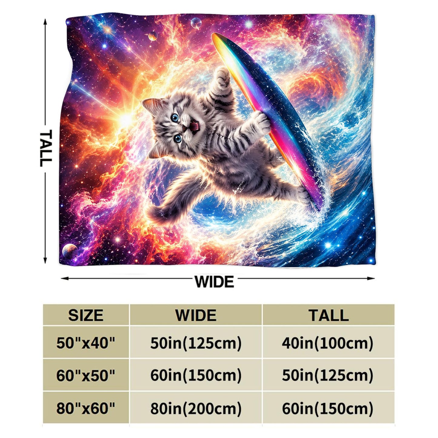 Funny Cat Blanket Soft Fuzzy Fleece Galaxy Space Surfing Kitten Throw Blankets Decor Cozy Warm Plush Flannel Blanket Gifts for Girls Women Kids Adults Home Decor Stuff Sofa Couch Bed 50"X40"