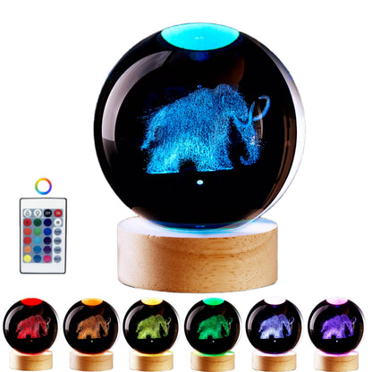 LMLOBEP Large Elephant Crystal Ball Night Light with Woodern Base, 3D Mammoth Crystal Lamp 16 Color Changing with Remote Control, Laser Engraved Glass Ball Lamp, Room Decor (Elephant)