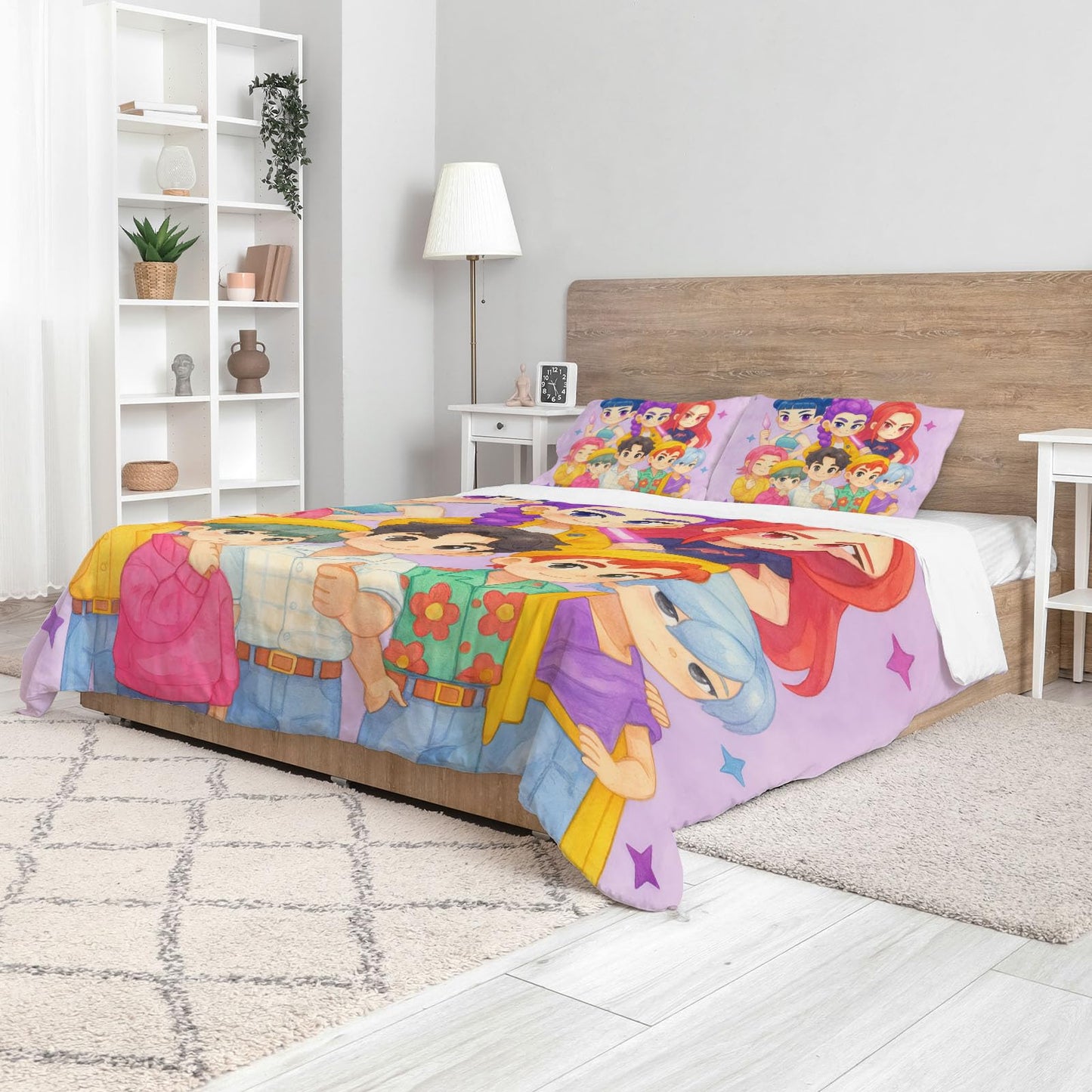 Allenjoy Dreamy Purple Korean Hunter Music Comforter Set with 1 Pillowcase for Girls Teens Women Fans Daughter Bedroom Nursery Bedding Room Decor, Machine Washable Durable Twin Size