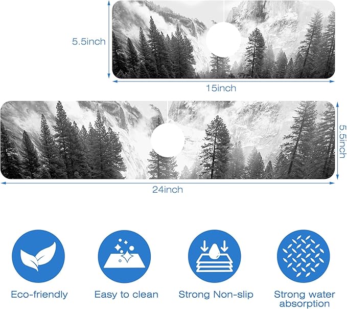 Winter Forest Mountain Sink Faucet Absorbing Mat Splash Guard Draining Mat Fast