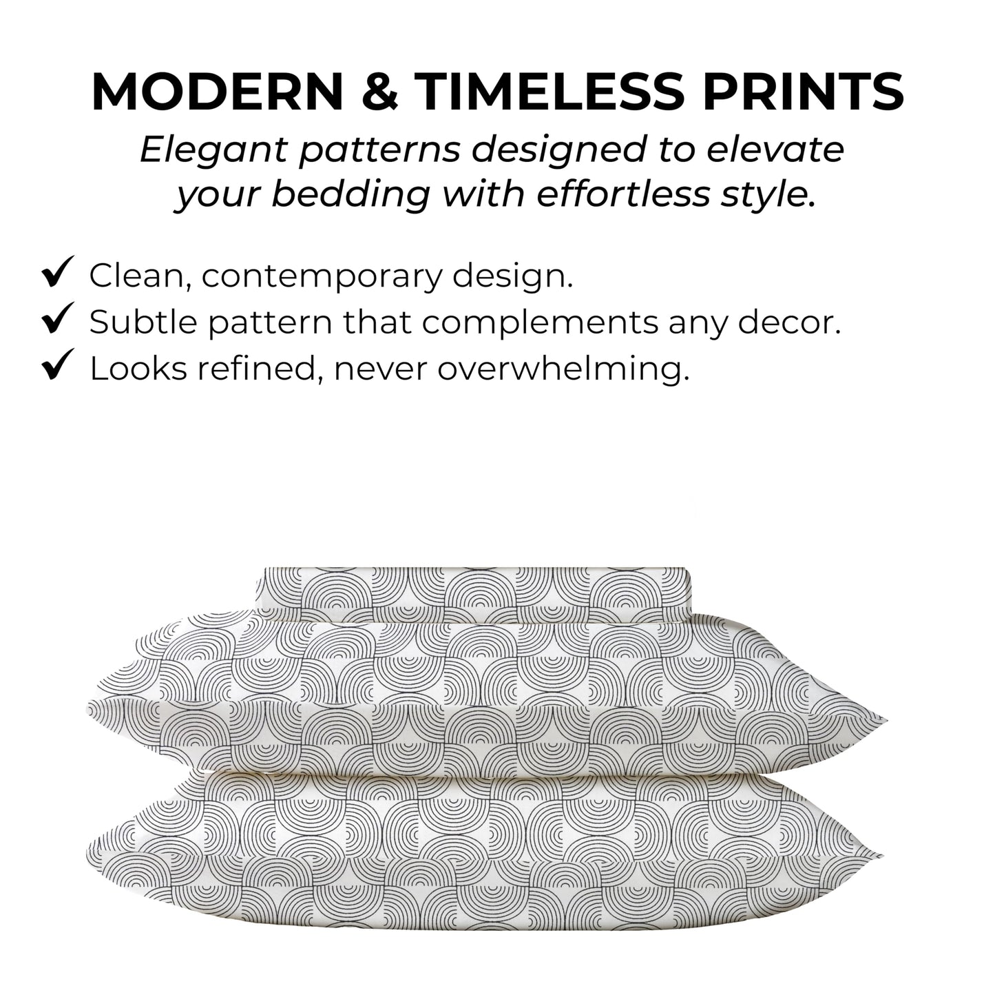 Mayil Manor Queen Size Fitted Sheet with 18" Deep Pockets, No Flat - Percale Weave Natural - Breathable 100% Cotton Printed Bedding, 1 Fitted Sheet + 2 Pillowcases - Semi Circle Print