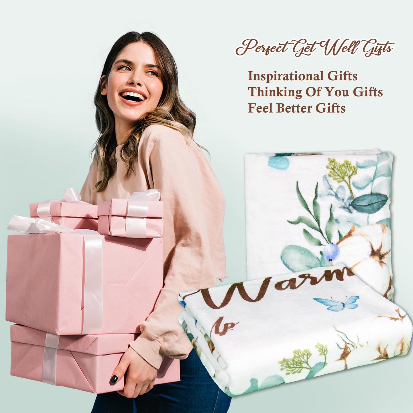 Lviliss Get Well Gifts for Women, Inspirational Gifts for Women, Sympathy Gift, Thinking of You Gifts, Birthday Gifts for Woman, Feel Better After Surgery, Healing Blanket Throw 50“x60”