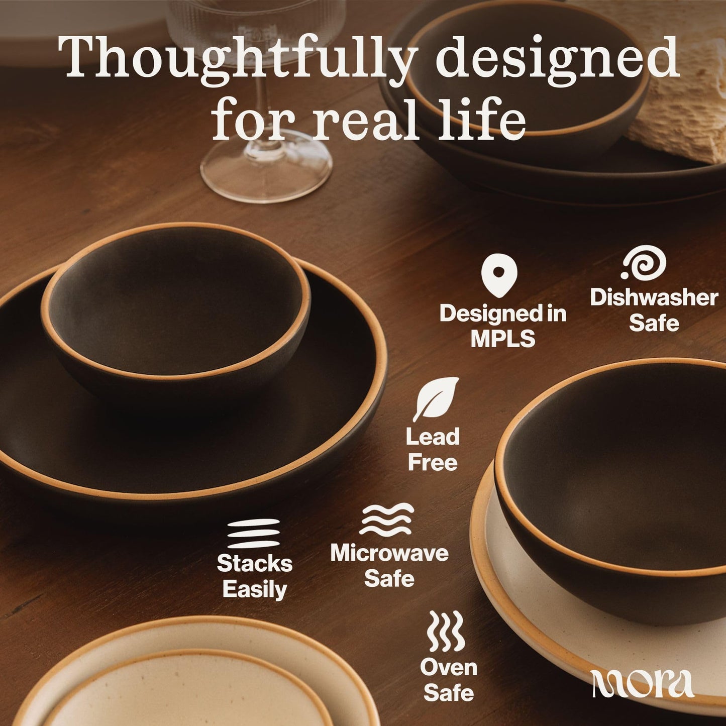 MORA Medium Bowls Set of 4, 28oz Ceramic Pottery Everyday Bowls - Microwave, Oven and Dishwasher Safe - Merrigold