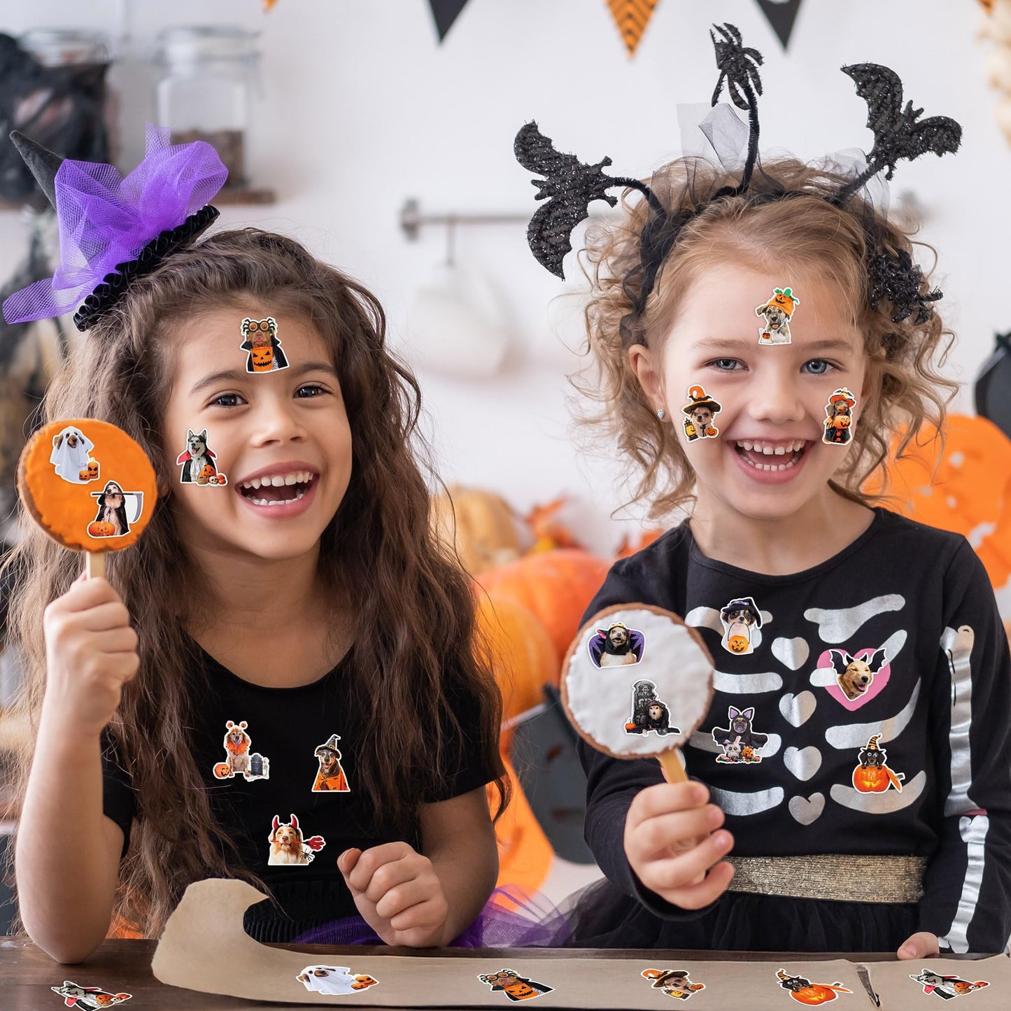 H1vojoxo Halloween Dog Stickers Roll - 1000PCS Halloween Dog Dress Up Stickers in 2 Rolls 16 Designs Pumpkin Dogs Self-Adhesive Sticker for Kids Craft Envelope Water Bottle Scrapbook Party Supplies