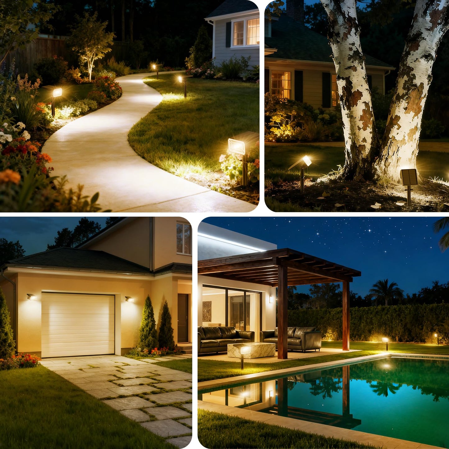 NACINIC Solar Spot Lights Outdoor, 4 Pack Solar Landscape Lights with 100 LEDs Each, 4 Lighting Modes, IP65 Waterproof, 2-in-1 Adjustable Solar Spotlights for Yard Garden Pathway Driveway(Warm White)