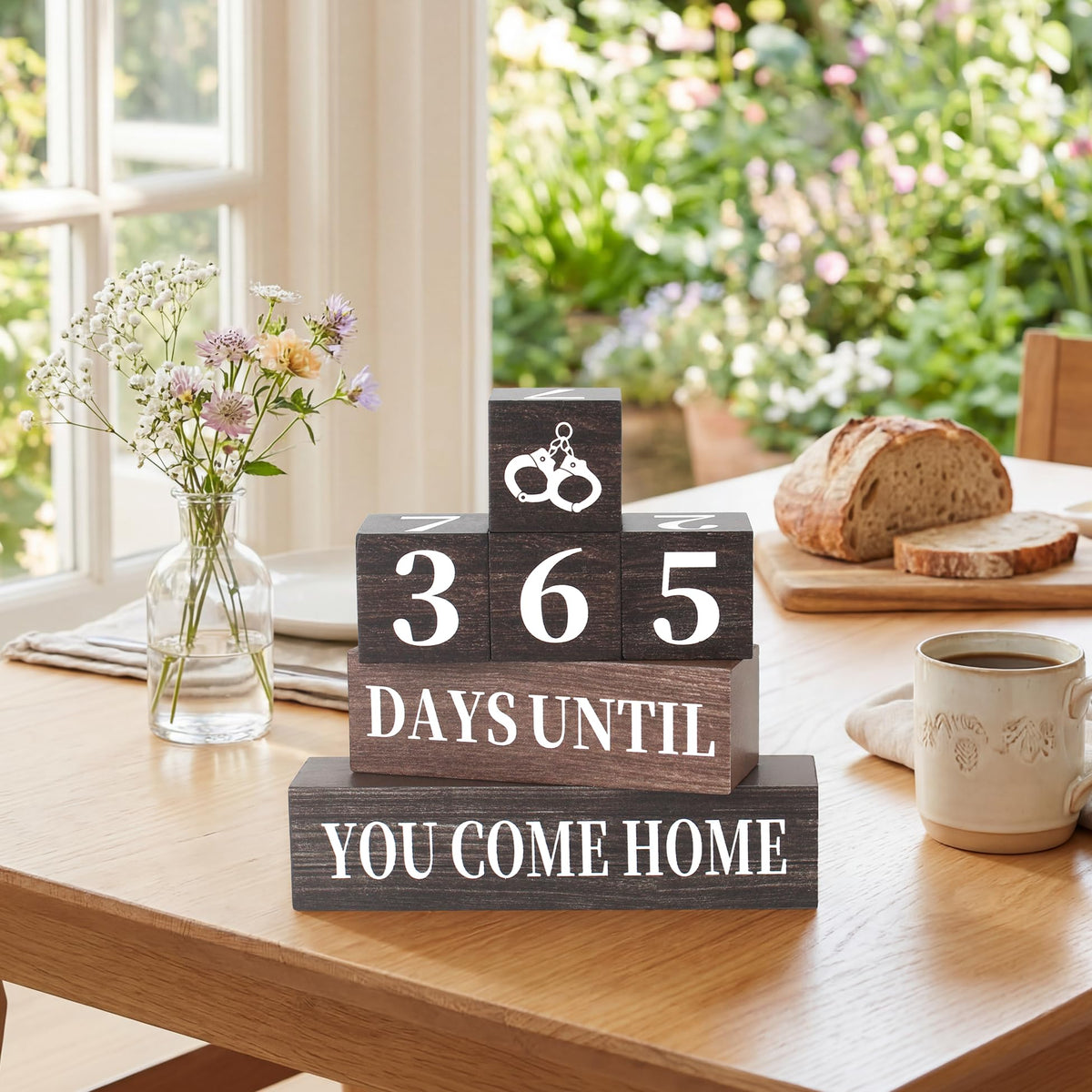 6 Pcs 365 Days Come Home Countdown Wooden Table Decor, Welcome Home Rustic Table Centerpiece Decorations for Home Office Shelf