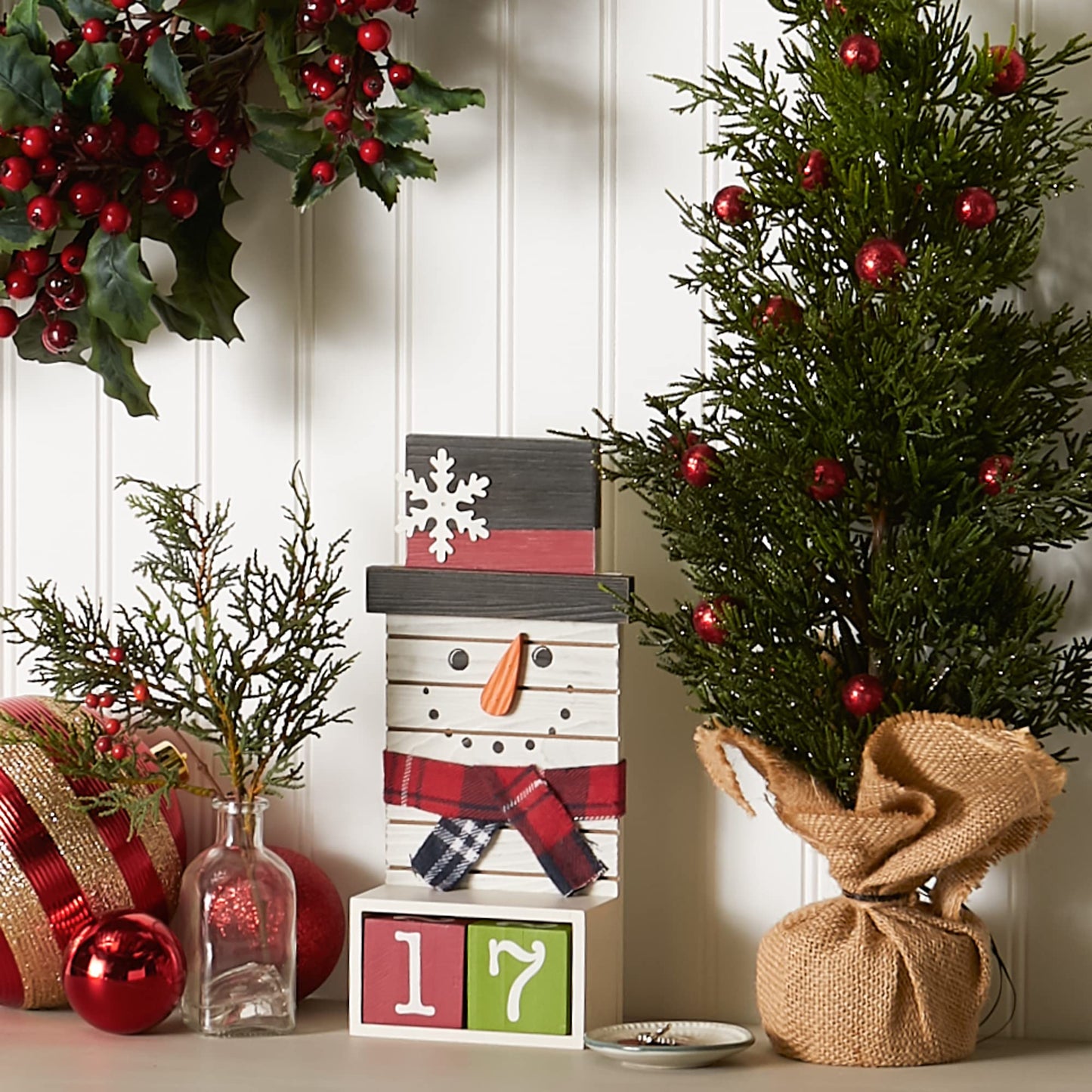 DII Christmas Advent Collection Decorative & Reusable Wooden Countdown Calendar, 11x5", Snowman Blocks