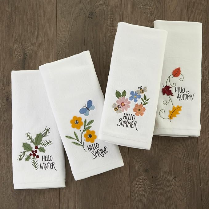 SKL Home Hello Spring Flowers 100% Cotton 3D Embroidered 2pc Hand Towel Set