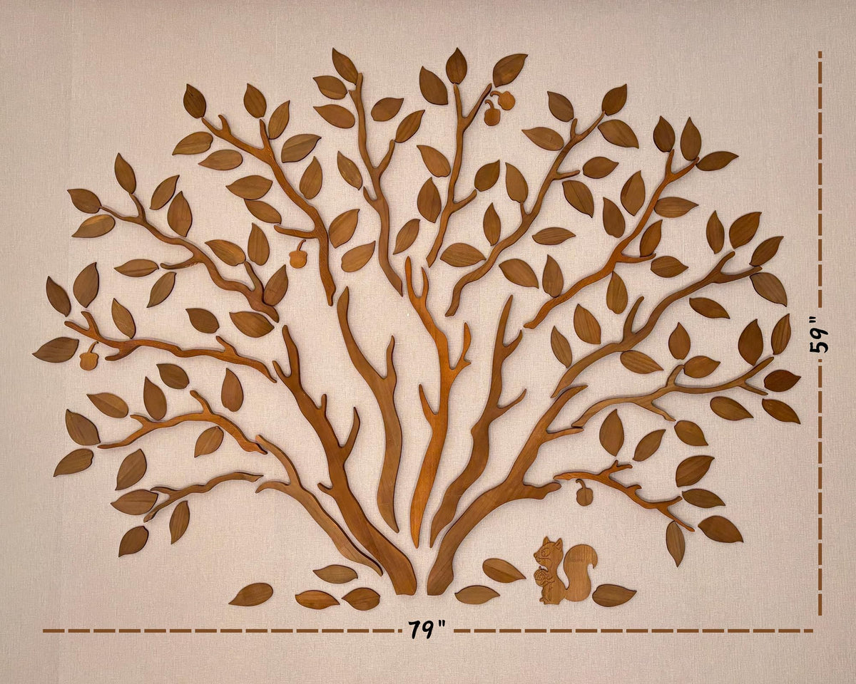 WOODTELLSTORY Large Handmade Solid Wood Oak Tree Wall Art,79x59