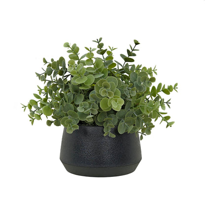 365 Blooming Decor Artificial Eucalyptus Plant–10.2"x11.4" Luxury Faux Potted Greenery in Black Textured Pot with Real Pebbles, Premium Material, No Assembly, Farmhouse, Coffee Table, Bathroom Decor//
