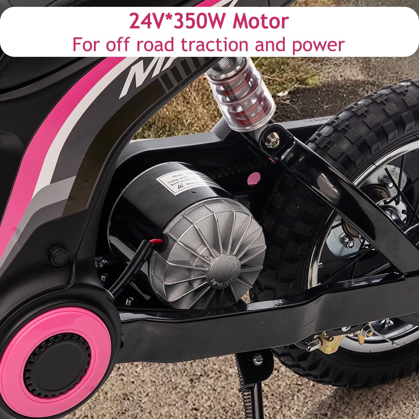 Garvee 24V 350W Kids Electric Dirt Bike - 3-Speed Off-Road Motorcycle, Rear-Wheel Drive, Up to 14.29 MPH, Shock-Absorbing Suspension, Battery Powered Ride-On Toy for Boys & Girls Ages 5-17 - Pink 7