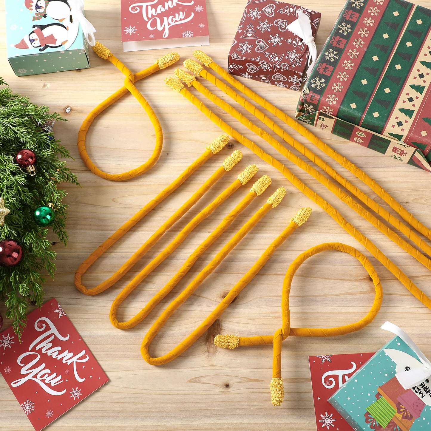 Zhengmy 16 Pcs 25 Inches Christmas Velvet Garland Ties Christmas Decorative Twist Ties for Banister Reusable and Flexible Twist for Xmas Home Decorations Holiday Craft Wrapping(Gold)