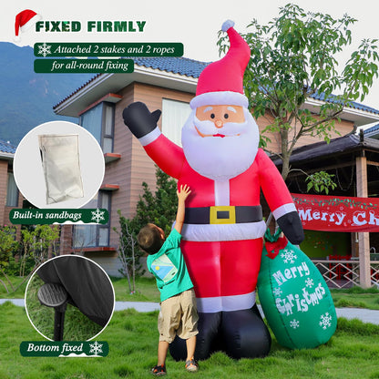 7FT Christmas Inflatable Santa Claus with Gift Bag, Blow up Giant Santa Claus Indoor Decoration, Built-in LED Lights for Lawn Patio Garden Home Display Hall Xmas Holiday Vacation Party Outdoor Decor