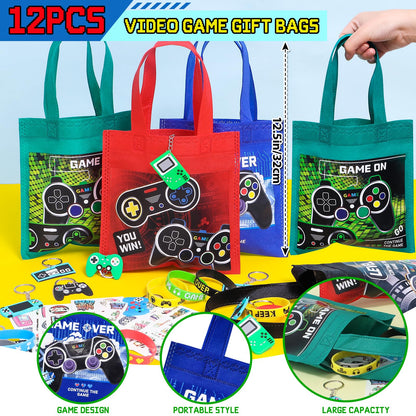 Winrayk Video Game Party Favors Gamer Birthday Supplies Kids, Non Woven Bag Silicone Bracelet Stamper Glow Sticker Keychain, Goodie Stuffer Pinata Filler Game On Gift Boys Gaming Party Favors Decor