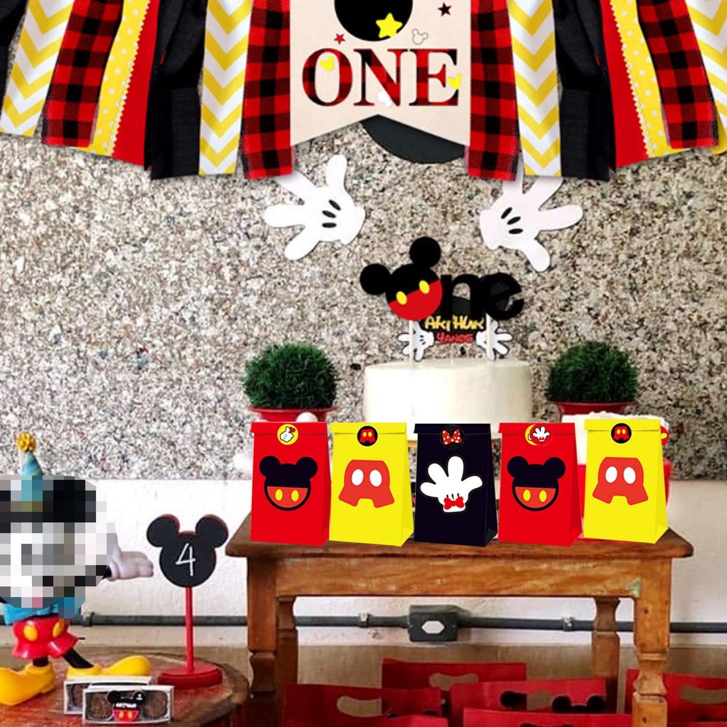 Einponny 24Pcs Mouse Party Bags with Stickers Paper Supplies Favors Cookie Chocolate Candy Snack Bags For Birthday Party Decoration Supplies