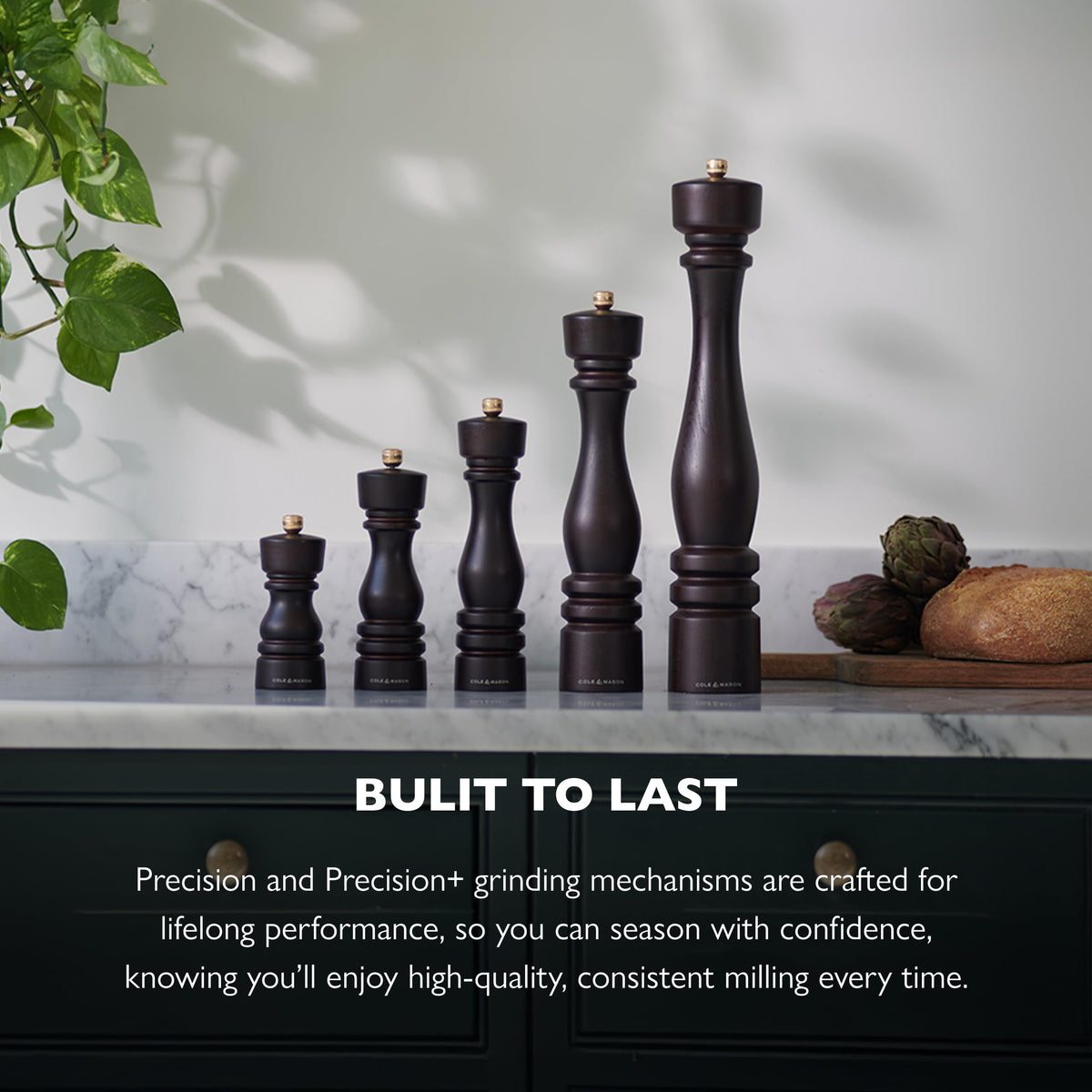 Cole & Mason London Refillable Spice Mill - Kitchen & Home Accessory - Table Black Pepper Grinder - Pepper Mill with Carbon Steel Mechanism - 5", Chocolate Wood