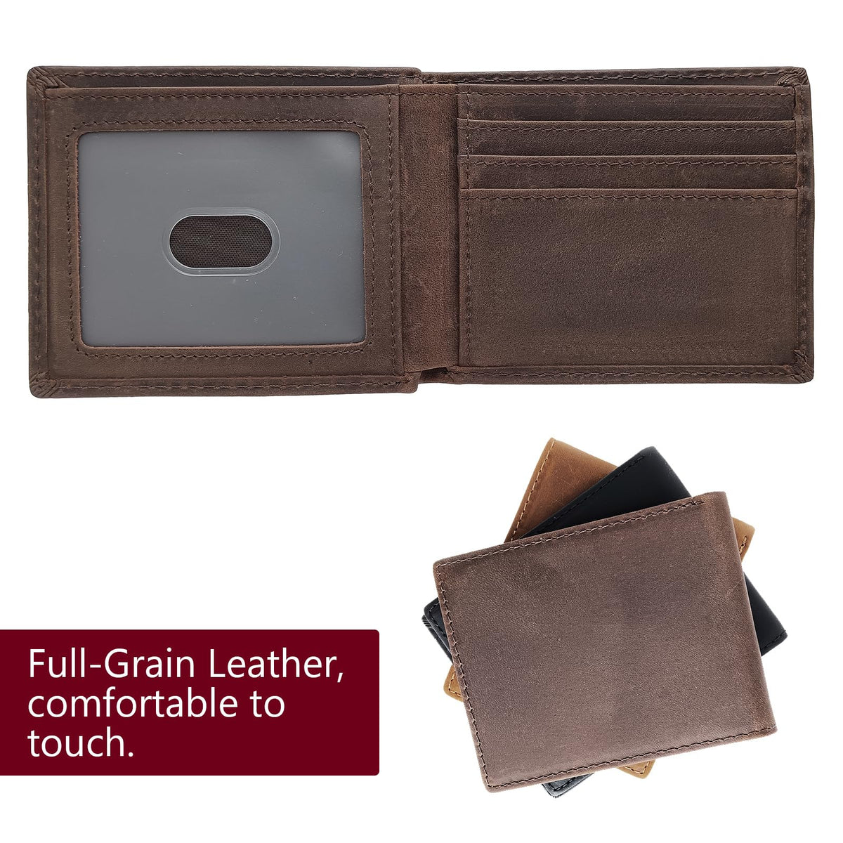 LnxLtw Bifold Travel Wallets for Mens Slim RFID Blocking | Compact Front Pocket Thin Genuine Leather Wallet | Minimalist Credit Card Holder with 4 Card Slots and ID Window Gift Box (Dark Brown)