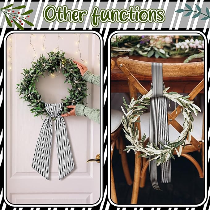 Wreath Sash for Front Door Wreath Satin Sash Blank Sashes Embroidery Monogram Yard Doorway Indoor Outdoor Wall Ribbon Bow Home Decor(Black, White,Stripe)