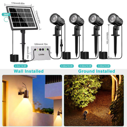 Linke Solar Spot Lights Outdoor Garden, 4 in 1 2700K/4000K/6500K Adjustable LED Solar Powered Spotlight IP66 Waterproof Landscape Spotlights Fence Lights for Yard Lawn Tree Statue