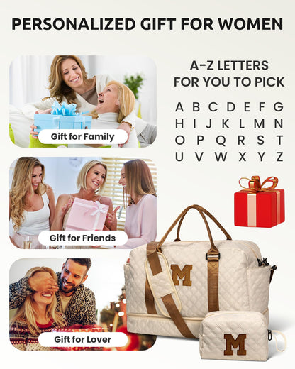Vogewood Mom Gifts-Women Birthday Gifts-Gifts for Teenage Girls-Personalized Duffle Bag with Shoe Compartment, Kids Overnight Bag,Travel Weekend Bag, Gift for Women Friend Niece Birthday (Letter A)