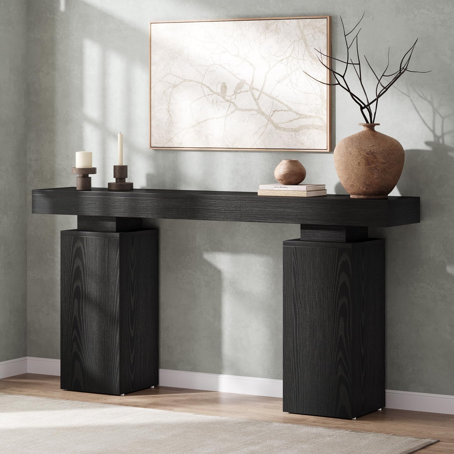 Tribesigns 63-Inch Long Console Table, Farmhouse Entryway Table Behind Couch, Wooden Foyer Stand Entry Station, Modern Hallway Accent Furniture for Living Room Decor, Entrance, Black