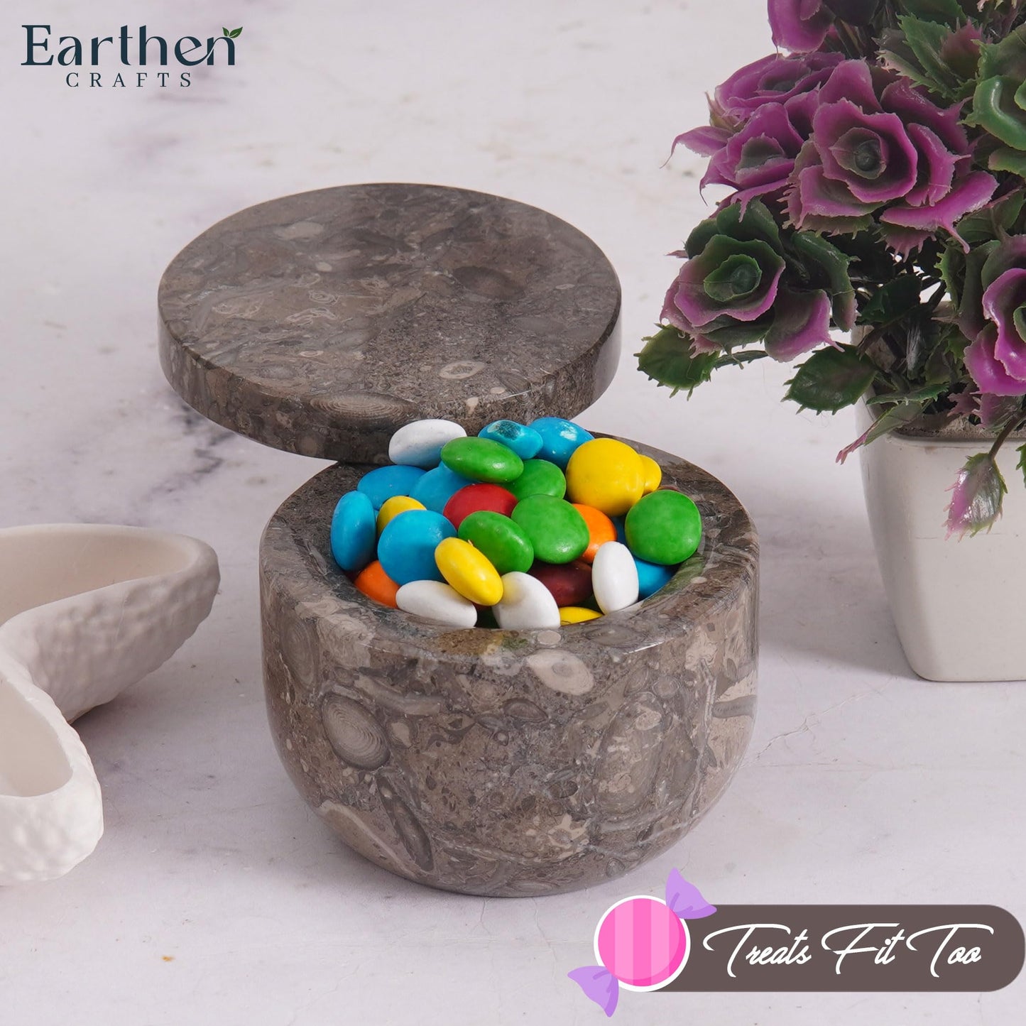 EARTHEN CRAFTS Marble Salt Cellar with Swivel Lid 3 Inch Salt Box Oceanic Mini Salt and Spice Jar Storage Magnetic Lock Container, Salt Crock for Sea Salt, Flaky Salt, and Sugar