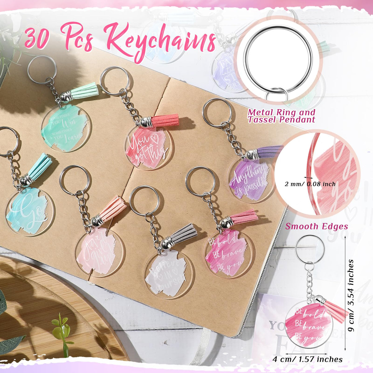 Noveread 30 Sets Inspirational Gifts Bulk for Women Boss Mini Notepads Inspirational Pens Bulk Employee Appreciation Acrylic Keychain Vet Tech Week Gifts for Coworker Nurse