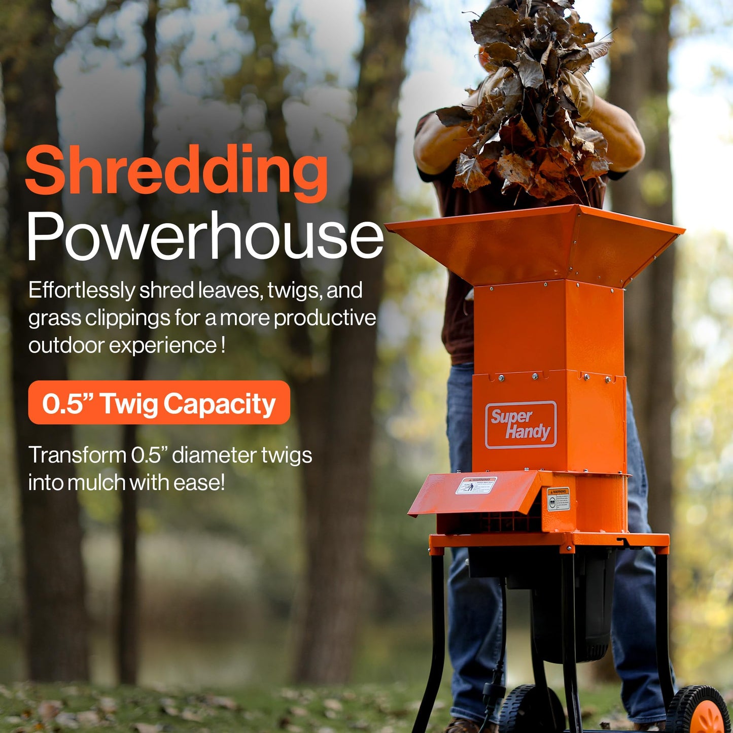 SuperHandy Electric Leaf Mulcher Shredder - Steel Construction, 15-AMP 120V AC Motor, 11" Cutting Blades - .5" Capacity for Leaves, Grass & Yard Clippings