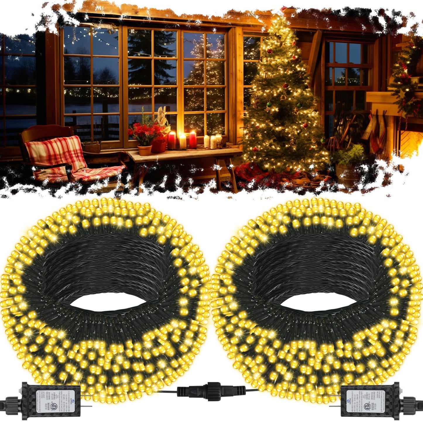 2Pack Connectable Total 132Ft 400 LED Christmas Lights with Timer, Green Wire Fairy Starry String Lights Plug in, 8 Modes and Memory, forIndoor Outdoor Xmas Tree Wedding Party Decoration,Warm White