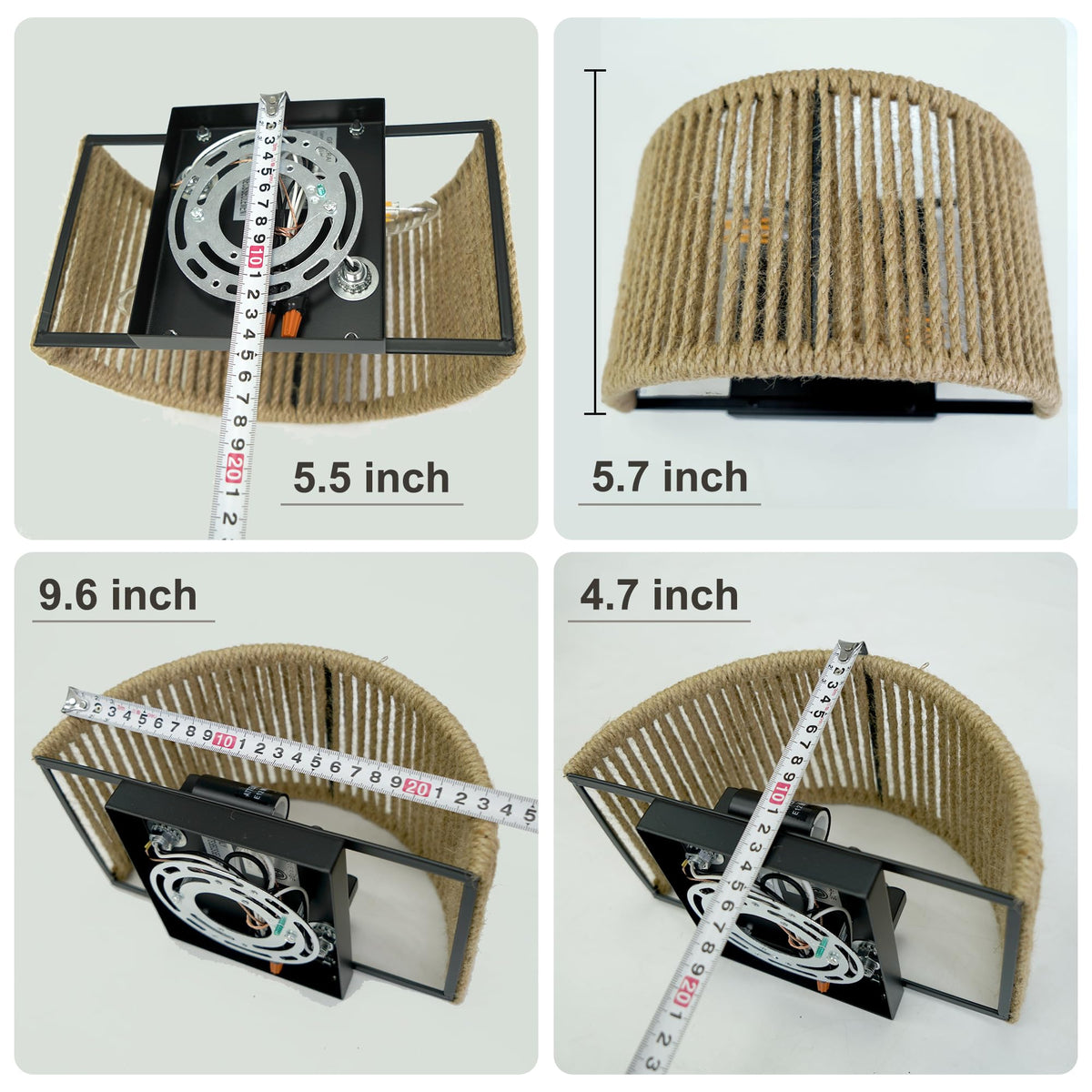Lzawvm Rattan Wall Sconce Boho Wall Light Fixture Hand Woven Hemp Rope Sconce Lighting for Bedroom, Living Room, Aisle, Porch, Dia 9.7 Inch