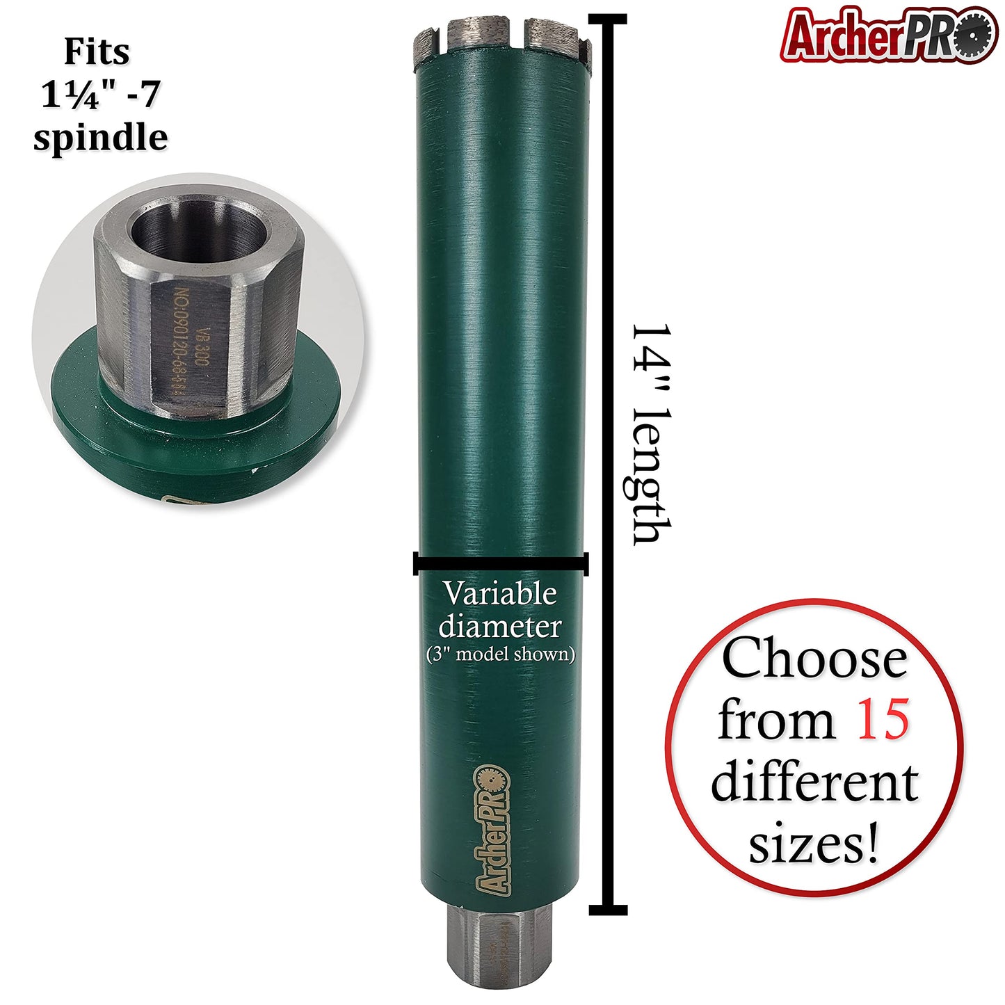 Archer PRO 8" in. Aggressive Diamond Turbo Core Drill Bits with V-tip for use with core Drill Stand rig. for Concrete Drilling, Masonry, Cinder Blocks.
