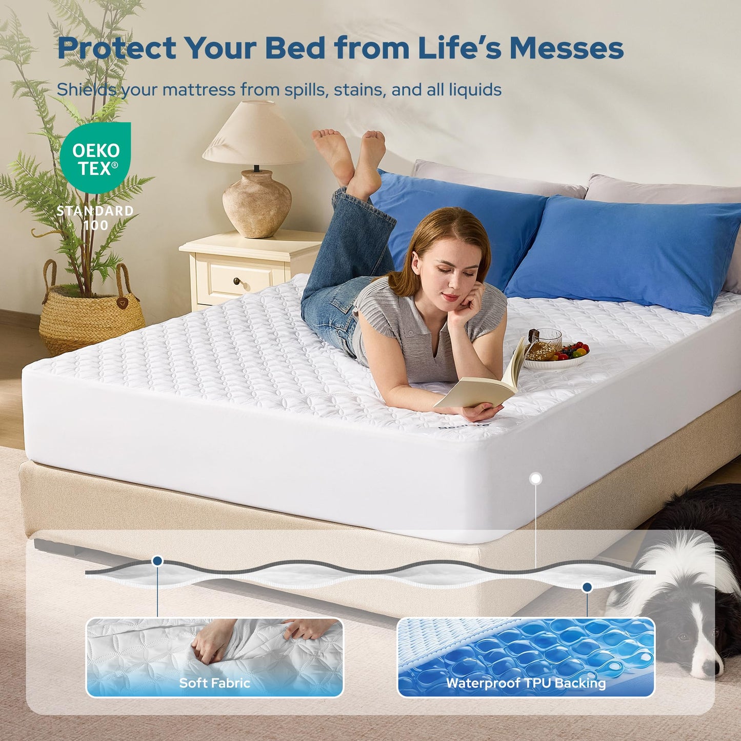 BEDLORE 2 Pack Waterproof Mattress Protector, King Size Mattress Pad with Deep Pocket Fitted Up to 6-18 inches, Soft Noiseless Single Bed Mattress Cover for Bedroom, Dorm Room (White)