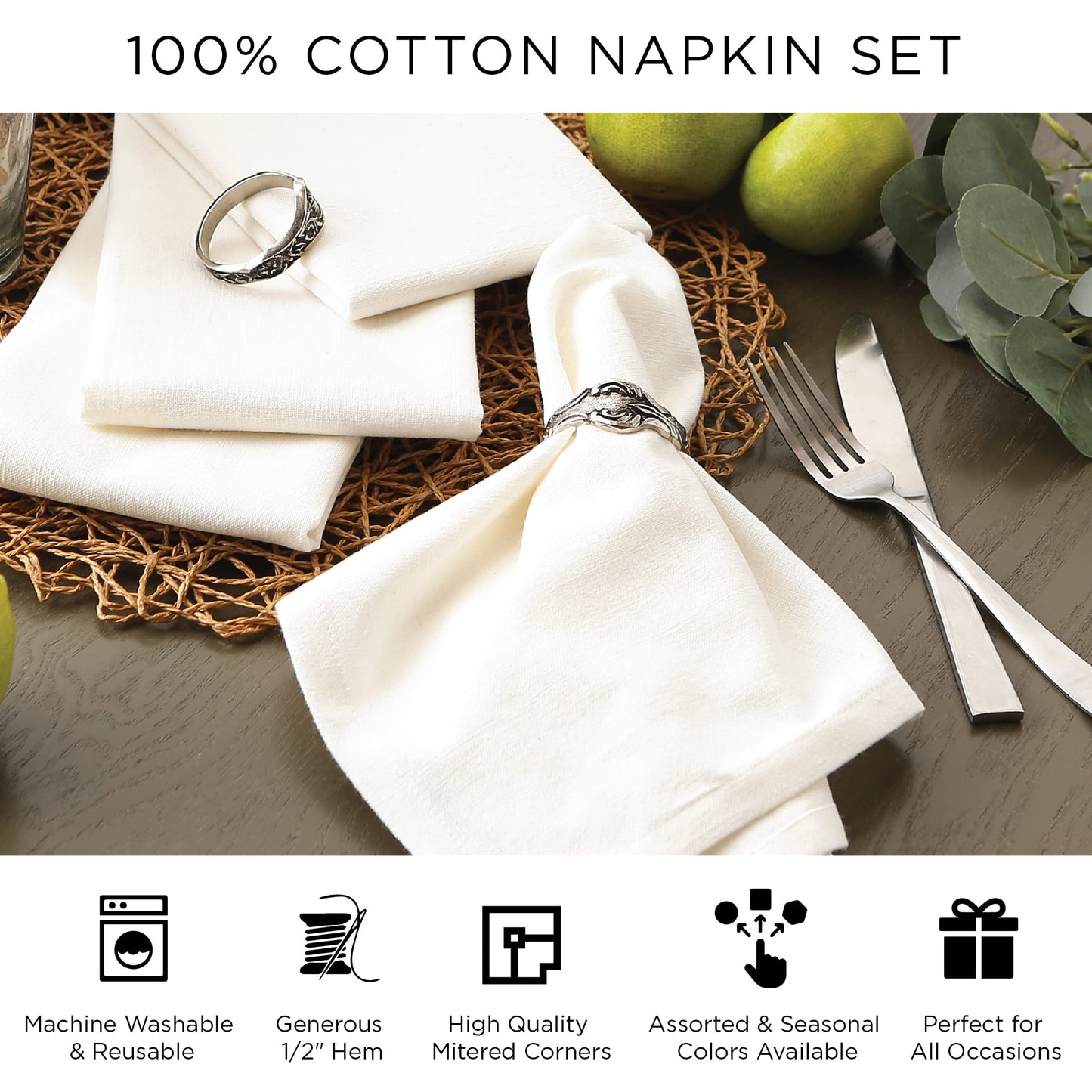 DII Solid Pastel Napkin Set Cotton, Machine Washable, 20x20 Inch, Fresh Green, 6 Count