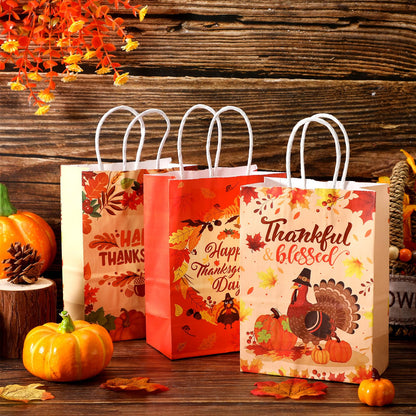 Qeeenar 36 Pcs Thanksgiving Gift Bags Fall Turkey Party Favors Pumpkin Turkey Goodie Candy Paper Bags with Handles Autumn Harvest Treat Pouch for Thanksgiving Party Decorations Supplies