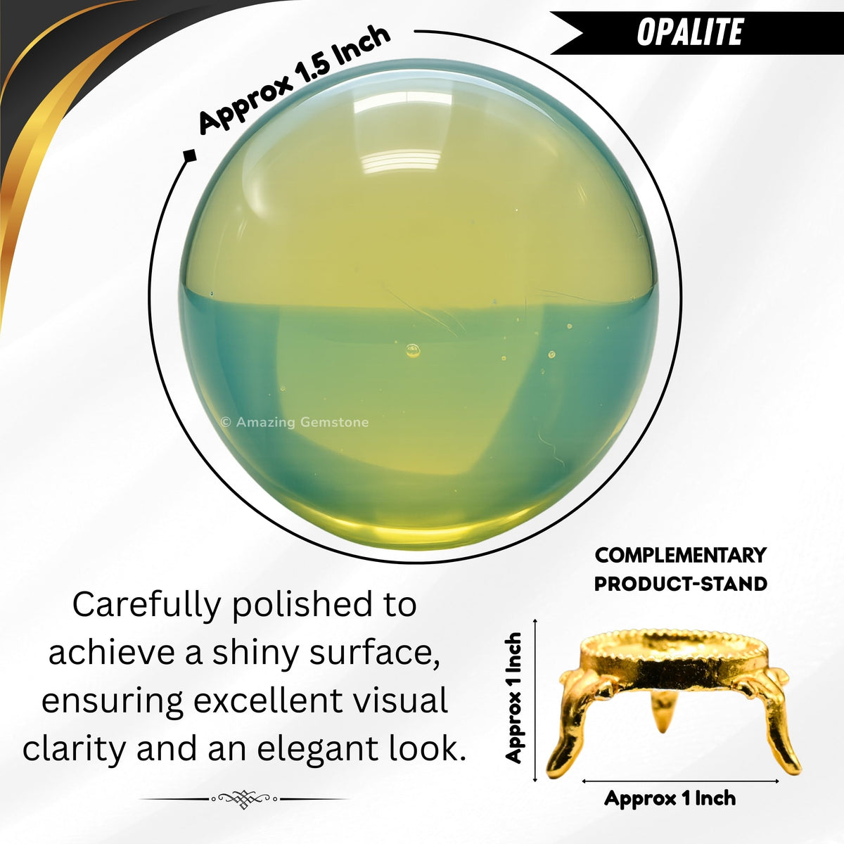 Amazing Gemstone Opalite Crystal Ball with Stand - 1.5" Inches Crystal Sphere Meditation Balls for Witchcraft and Decorative Balls