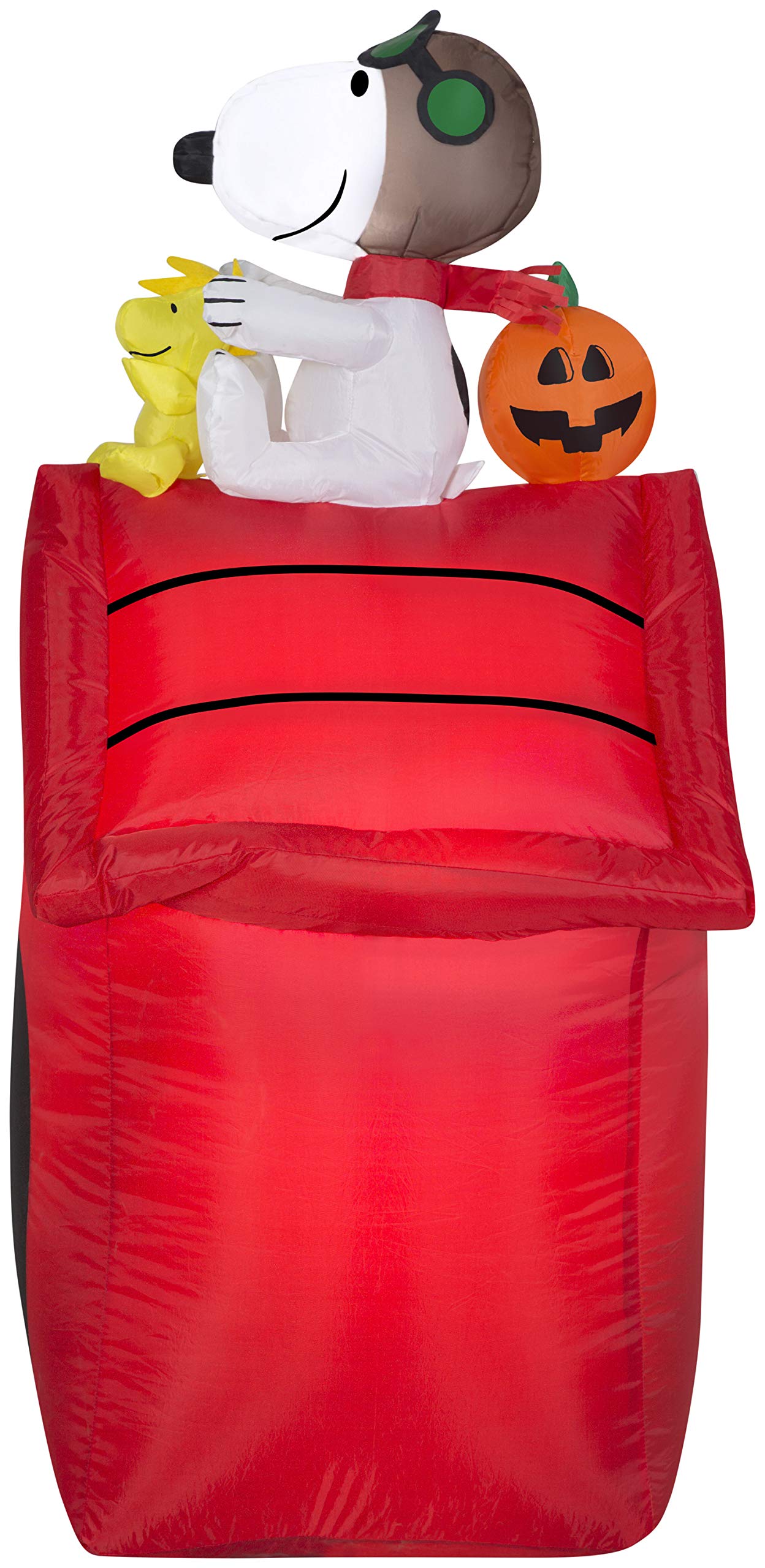 Gemmy Airblown Inflatable Snoopy as Red Barron and Woodstock on Doghouse with Pumpkin - Indoor Outdoor Holiday Yard Decoration, 3.5-Foot Tall