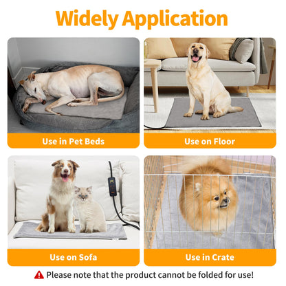 Toozey Cat Heat Pad Electric 45 * 40 cm, 4 Adjustable Timer & 6 Adjustable Temperature, Safe Pet Heating Pad Mat with Crystal Velvet Cover, Waterproof, Ideal for Whelping/Puppy/Dogs and Cats, S