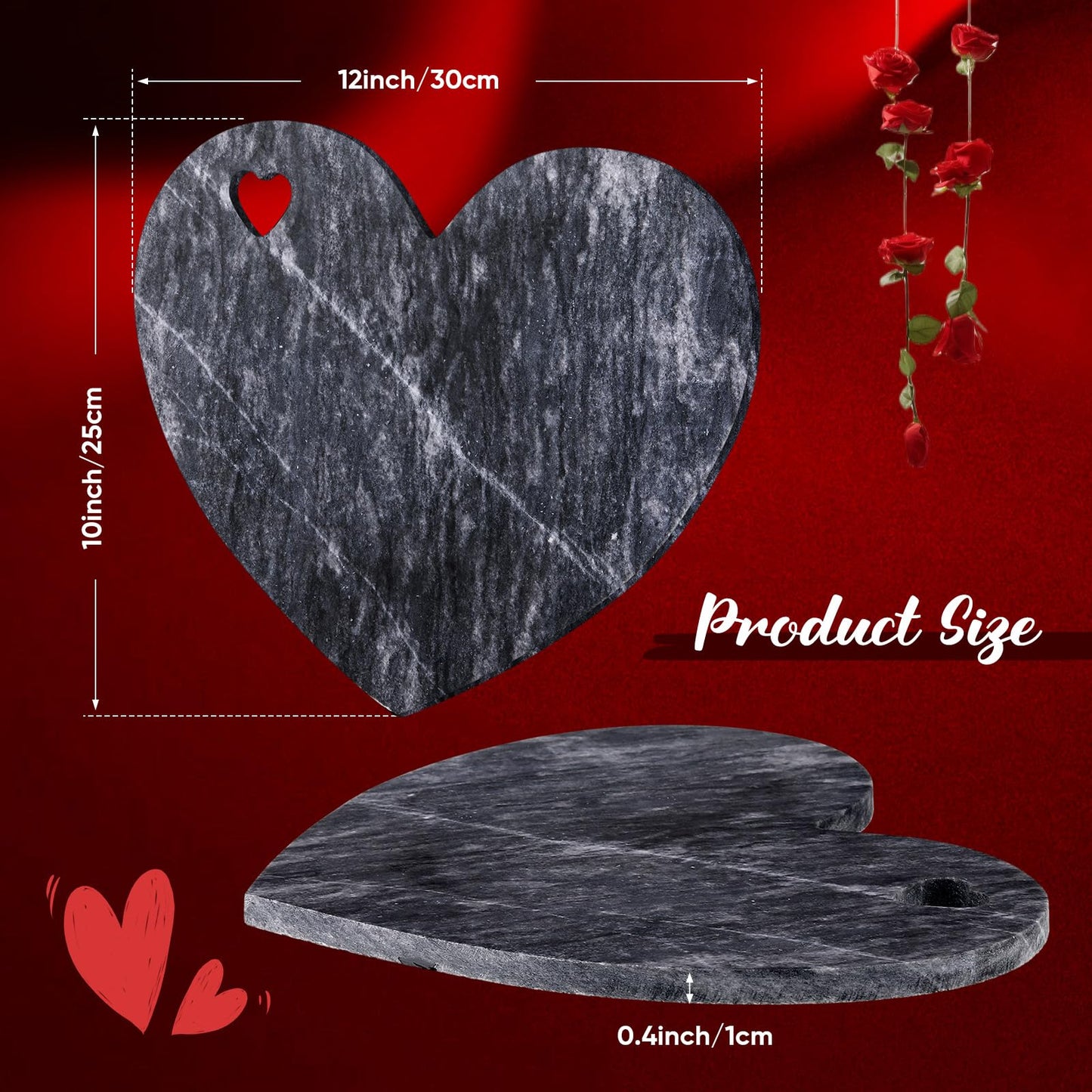 Singhoow Heart Shaped Marble Cutting Board, 12 x 10 x 0.4 Inch Valentine's Day Gifts Cheese Charcuterie Tray Bread Board Serving Platter for Meat Cheese and Vegetables Valentine Xmas Gifts(Dark Gray)