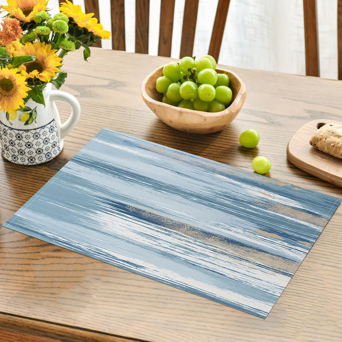AOFOTO Abstract Placemats Set of 4 for Dining Table Blue Boho Ombre Grunge Rustic Wooden Place Mats Washable Rectangular Art Painted Table Mats for Home Kitchen Restaurant Decor 12x18 Inch