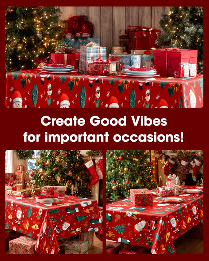 Pureegg Plastic Table Cloth Disposable 6 Pack, 54 x 108 Inch Table Cloths, Christmas Decorations, Xmas Decor, Party Tablecloths, Rectangle, Holiday Plastic Cover, Waterproof, Christmas Red