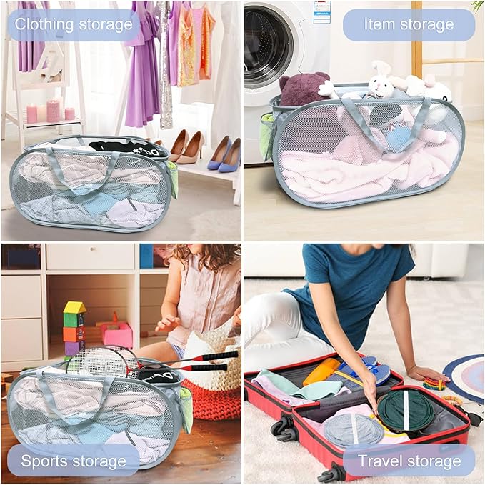 2PCS Mesh Laundry Hamper, Collapsible Laundry Baskets, 75L Large Foldable Dirty